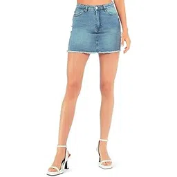london rag Raw Hem Black Denim Mini Skirt-picture-17