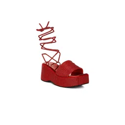 London Rag Women Embellished Lace-Ups Leather Wedge Peep Toes-picture-20