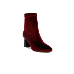 London Rag Women Flared Block Heel Velvet Boots-picture-32