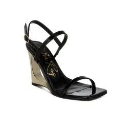 London Rag Women's Black Back Strap Wedges-picture-40