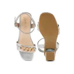 London Rag Women's Geometric Cut Silver Ankle Strap Sandals image 4