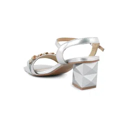 London Rag Women's Geometric Cut Silver Ankle Strap Sandals image 5