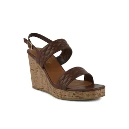 London Rag Women's Quilted Brown Back Strap Wedges image 3