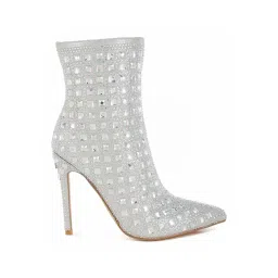 London Rag Women's Silver Stiletto Booties-picture-22