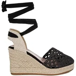 london rag Women's Woven Lace-Up Espadrille Wedges-picture-11
