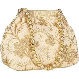 LONGING TO BUY Ethnic Designer Embroidered Silk Potli Bag Batwa Pearls Handle Purse-picture-17