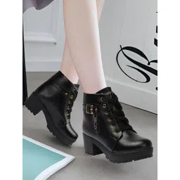 Longwalk Women Black Solid Heeled Casual Boots-picture-18