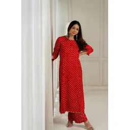 Lookmark Bandhani Printed Round Neck Straight Kurta With Palazzos-picture-19