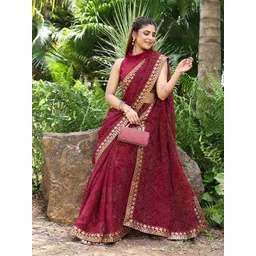 Lookmark Bandhani Zari Pure Georgette Bandhani Saree with Matching Blouse Piece-picture-13