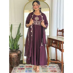 Lookmark Ethnic Motifs Embroidered Panelled Thread Work Kurta With Churidar & Dupatta-picture-35