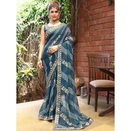 Lookmark Floral Printed with Gotta Patti Embroidered Pure Georgette Saree-picture-25