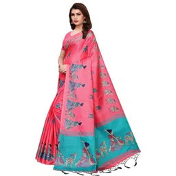 Lookmark Kalamkari Art Silk Designer Kanjeevaram Saree image 4