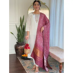 Lookmark Women Ethnic Motifs Embroidered Kurta with Trousers & Dupatta-picture-25