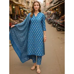 Lookmark Women Ethnic Motifs Printed Regular Kurta with Trousers & Dupatta-picture-33