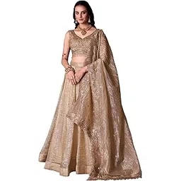 looknbook art Designer Gold Lehenga in Crushed Fabric with Thread & Sequin Embellishments-picture-42