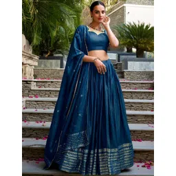 LOOKNBOOK ART Embroidered Thread Work Semi-Stitched Lehenga & Blouse With Dupatta-picture-18