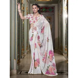 LOOKNBOOK ART Floral Print Beads and Stones Pure Georgette Tussar Saree-picture-36