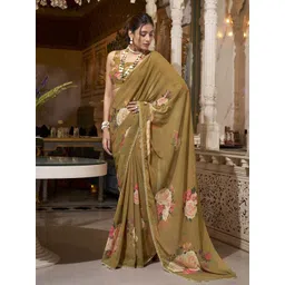 LOOKNBOOK ART Floral Print Pure Georgette Tussar Saree With Unstitched Blouse Piece-picture-42