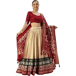 looknbook art Women's Tussar Silk With Patola Print And Foil Work Semi-Stitched Lehenga Choli, Off White-picture-26
