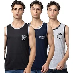 looks united Men Printed Cotton Gym Sleeveless Sports Vest |Men's Vest Sando for Mens | Innerwear Gym Sando for Workout (Pack of 3)-picture-20