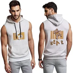 looks united Men’s Hooded Sleeveless Cotton Blend Printed Vest with Kangaroo Pocket-picture-42