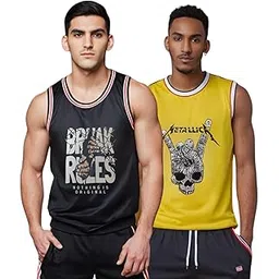 looks united Polyester Graphic Printed Gym Vest for Men Pack of 2-picture-10