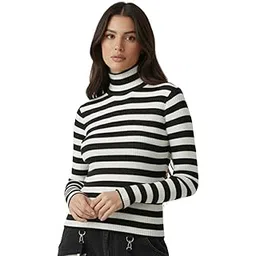looks united Stylish Women's Pullover Turtle Neck Full Sleeve Acrylic Striped Winter wear Sweater-picture-11