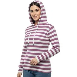 looks united Trendy Women Cotton Blend Full Sleeve Hooded Daily Casual Stripe Pullover Sweatshirt-picture-13