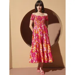 LookShine Adults-Women Orange Polyester Printed A-Line Dress-picture-13