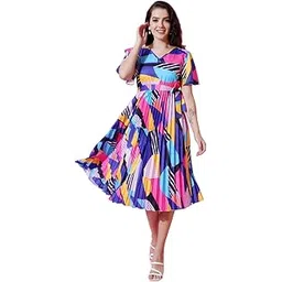 lookshine | Dress for Women | Beautiful Printed V-Neck A-Line Dress | Spring & Summer Dress | Casual & Beach Dress | Looking Stylish Dress Western-picture-51