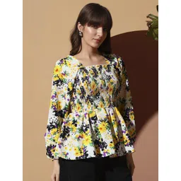 LookShine Women Floral Print Bishop Sleeves Smocked Peplum Top-picture-38