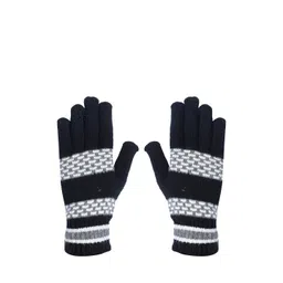 LOOM LEGACY Men Navy-Blue & White Self-Design Acrylic Winter Gloves-picture-13