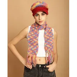 loom legacy Women Knitted Colourblock Visors Cap with Muffler-picture-44