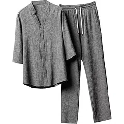 loom tree Men's Summer suits Casual Clothes Loose Pant 3/4 Sleeve Suit Beach 3XL Gray | 1 Men'S 2 Pieces Shirt Set-picture-15