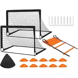 LOOM TREE® Kids Soccer Goal for Backyard Portable Football Nets for Home Fitness Garden Style B | 2 Football Goals, 10 Cones, 8 Stakes, 1 Training Ladder, 1 Storage Bag-picture-14