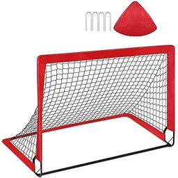 LOOM TREE® Soccer Goal Net for Kids Compact Football Gate for Park Garden Outdoor Sport Red | 1 Football Goal, 4 Stakes, 1 Carry Bag | Material ~ Polyester | Color ~ Red-picture-19