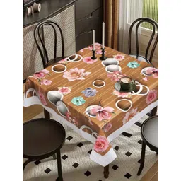 LooMantha Brown Floral Waterproof Plastic 4-Seater Table Cover-picture-24