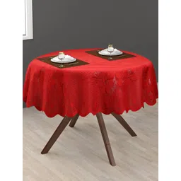 LooMantha Red Floral Cotton Round 2-Seater Table Cover with Embroidered details-picture-40