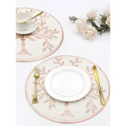 LooMantha White & Copper Toned 2 Pieces Floral Textured Table Placemats-picture-30