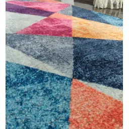 loomkart Blue Geometric Faux Silk 4 ft x 6 ft Hand Woven Carpet image 3