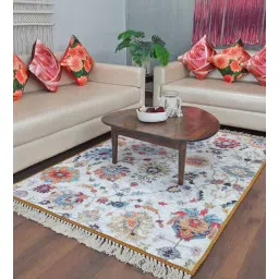 loomkart Multicolor Floral Faux Silk 5 ft x 7 ft Hand Woven Carpet-picture-12