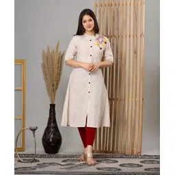 looms21 Women Embroidered Cotton Blend A-line Kurta-picture-24