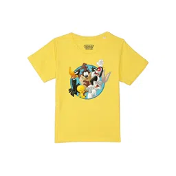 Looney Tunes by Wear Your Mind Boys Yellow Looney Tunes Printed Pure Cotton T-shirt-picture-22