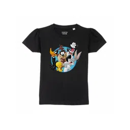Looney Tunes by Wear Your Mind Girls Black & Blue Looney Tunes Printed Puff Sleeves T-shirt-picture-45