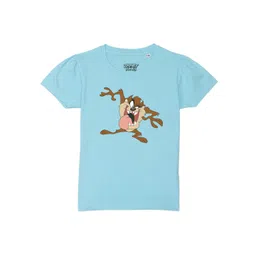 Looney Tunes by Wear Your Mind Girls Blue Printed Puff Sleeves Pure Cotton T-shirt-picture-24
