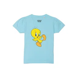 Looney Tunes by Wear Your Mind Girls Blue Tweety Printed Puff Sleeves Pure Cotton T-shirt-picture-29