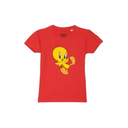 Looney Tunes by Wear Your Mind Girls Red Tweety Printed Pure Cotton T-shirt-picture-26
