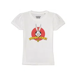 Looney Tunes by Wear Your Mind Girls White & Red Looney Tunes Printed Puff Sleeves Raw Edge T-shirt-picture-19