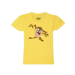 Looney Tunes by Wear Your Mind Girls Yellow Printed Pure Cotton Puff Sleeves T-shirt-picture-44