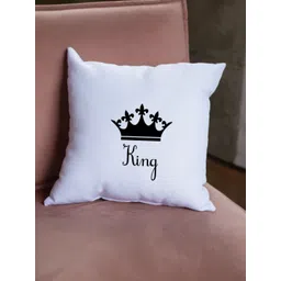 Loops n knots White & Black King Crown Printed Square Shaped Pre-Filled Cushion-picture-24